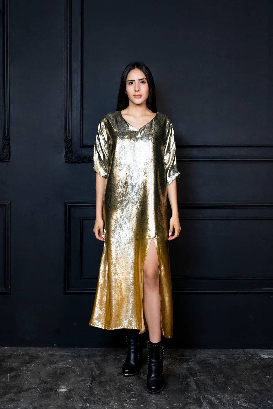 Shadow Of Sequin Gold Ombre Shimmer Kaftan - Party Dress