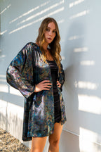 Shadow Of Sequin Shimmer Rainbow Black Short Kimono