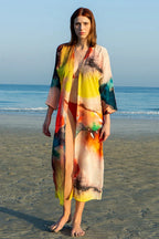 Enigma Abstract Multicolour Printed Long Kimono