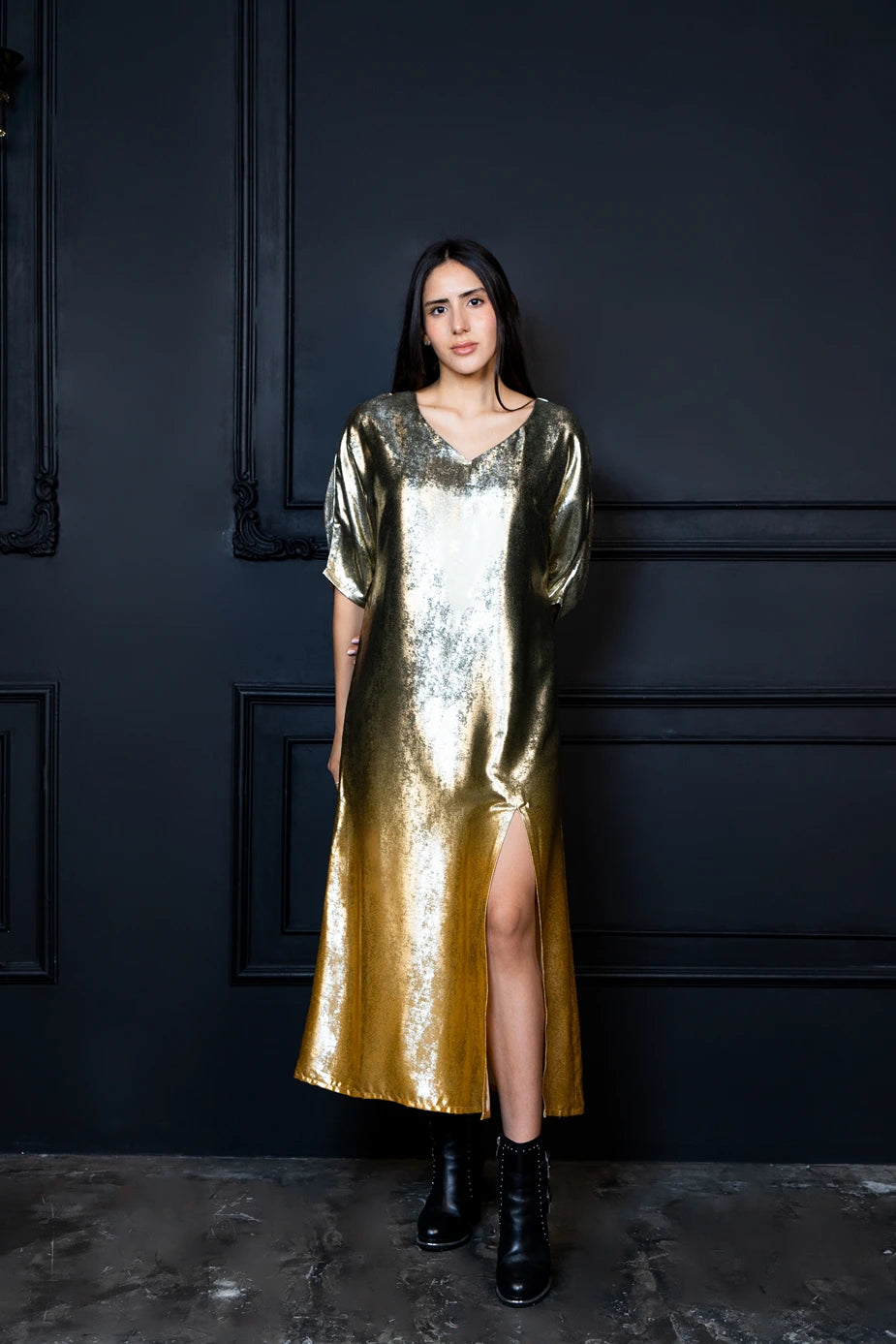 Shadow Of Sequin Gold Ombre Shimmer Kaftan - Party Dress