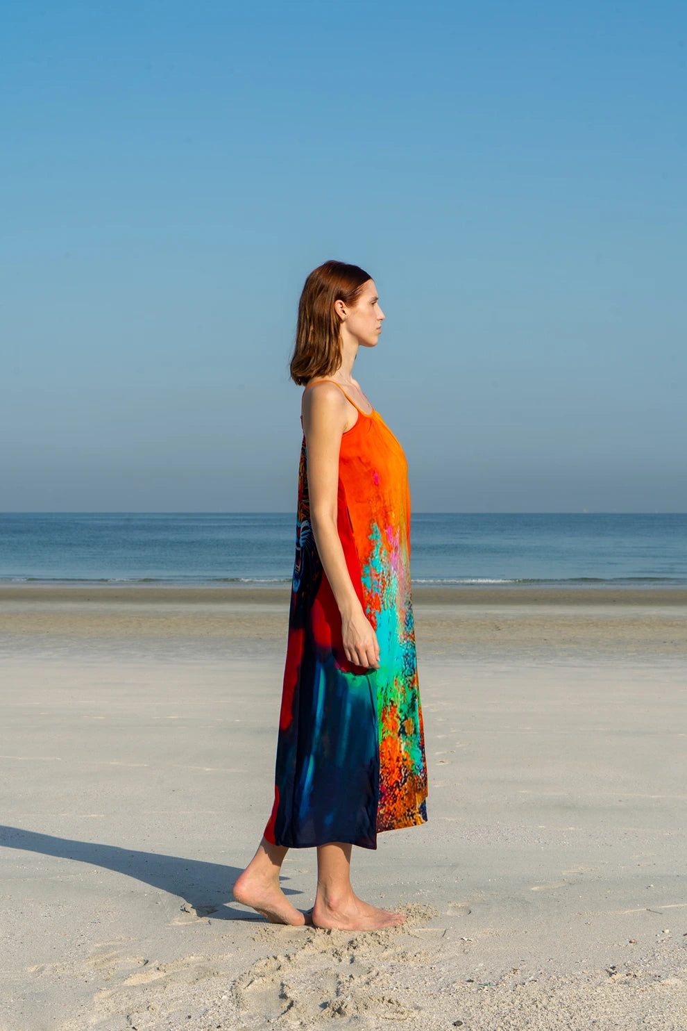 Roar Tiger Animal Print Abstract Multicolour Spaghetti Strap Maxi Dress