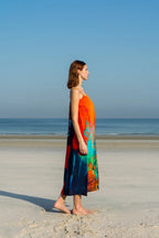 Roar Tiger Animal Print Abstract Multicolour Spaghetti Strap Maxi Dress