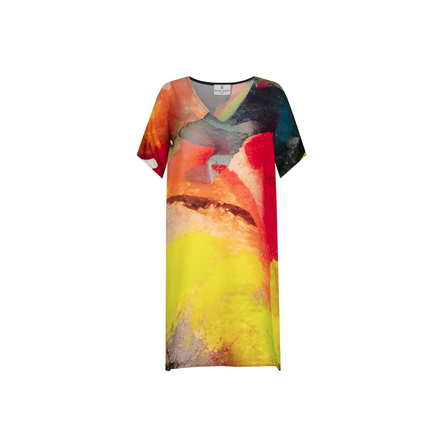 Enigma Abstract Printed Short Kaftan Dress - Multicolour