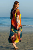 Enigma Abstract Multicolour Printed Long Kimono