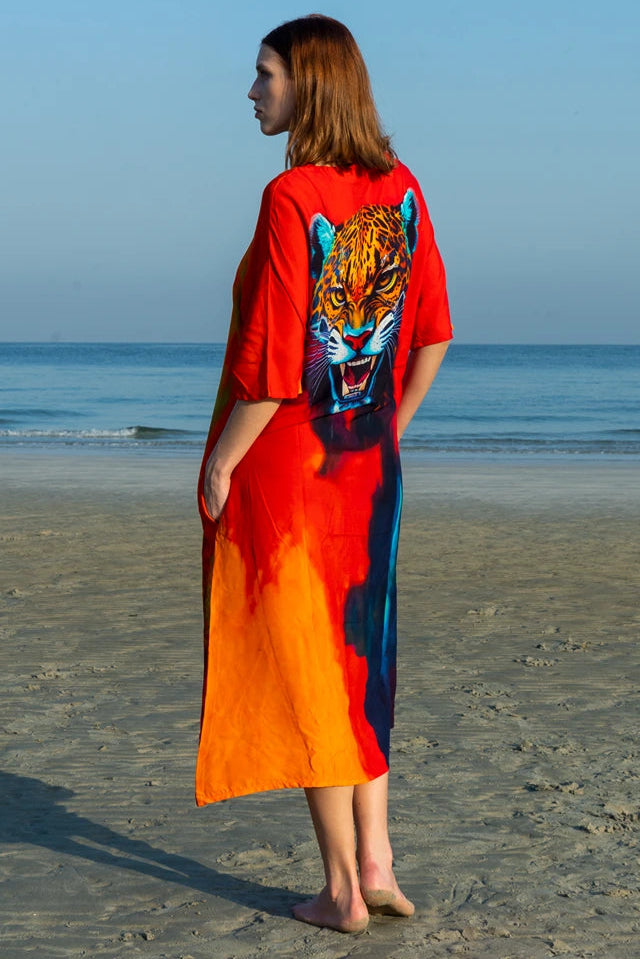 Roar Tiger Animal Print Abstract Kaftan