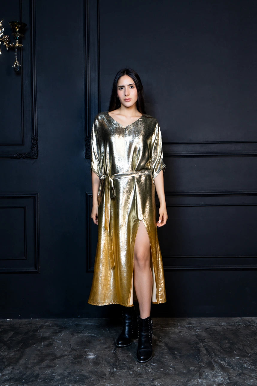 Shadow Of Sequin Gold Ombre Shimmer Kaftan - Party Dress
