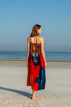 Roar Tiger Animal Print Abstract Multicolour Spaghetti Strap Maxi Dress