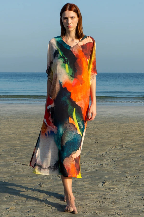 Enigma Abstract Print Multicolour Long Kaftan
