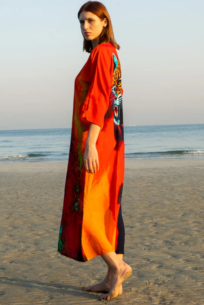 Roar Tiger Animal Print Abstract Kimono