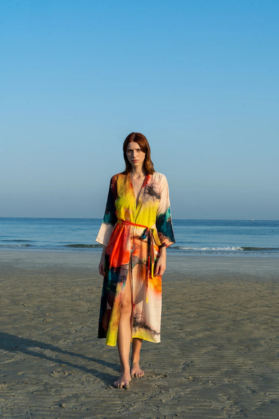 Enigma Abstract Multicolour Printed Long Kimono