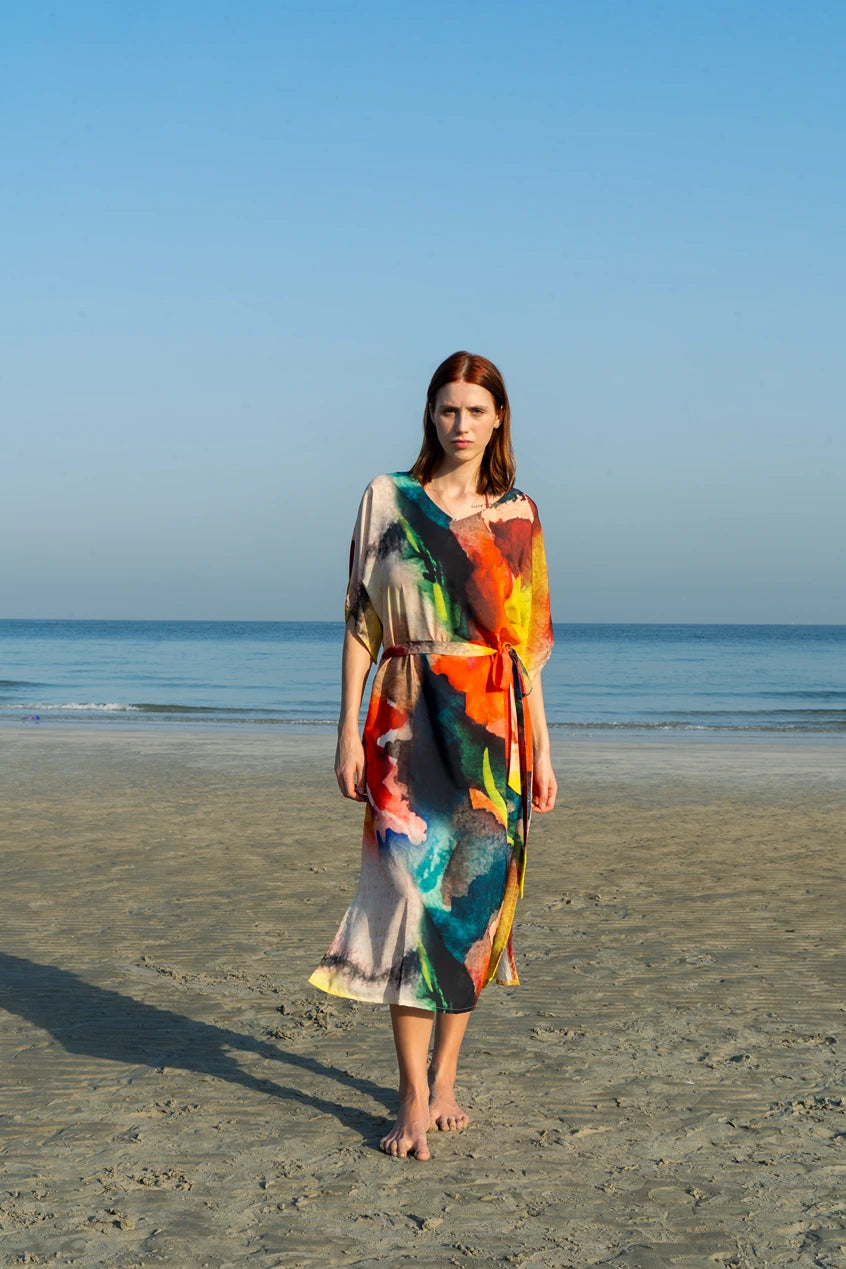 Enigma Abstract Print Multicolour Long Kaftan
