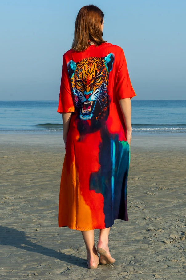Dhara Sheth Dubai Roar Tiger Animal Print Abstract Kaftan