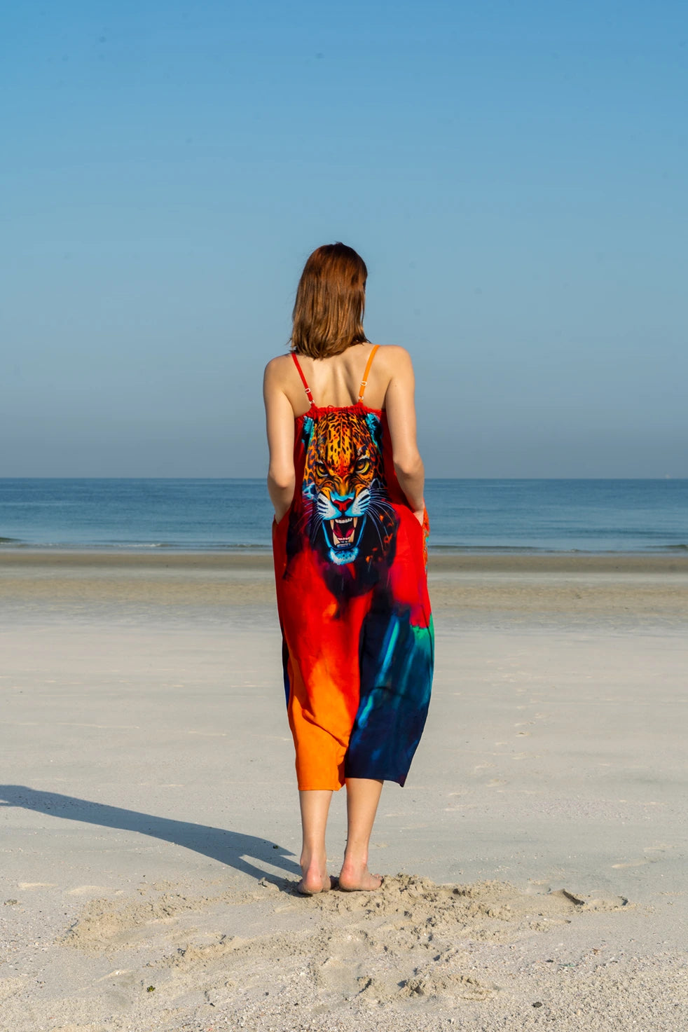 Roar Tiger Animal Print Abstract Multicolour Spaghetti Strap Maxi Dress