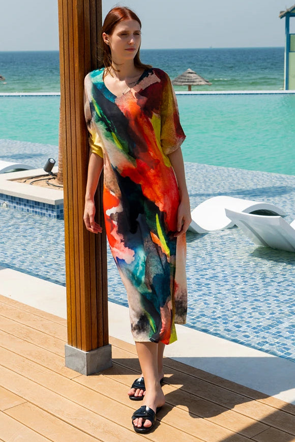 Enigma Abstract Print Multicolour Long Kaftan