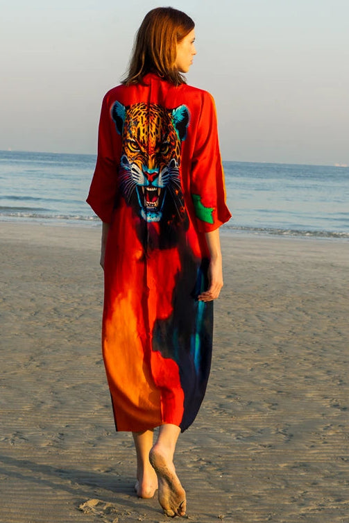 Roar Tiger Animal Print Abstract Kimono