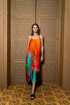 Roar Tiger Animal Print Abstract Multicolour Spaghetti Strap Maxi Dress