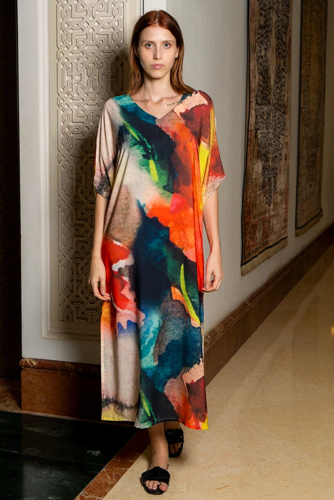 Enigma Abstract Print Multicolour Long Kaftan