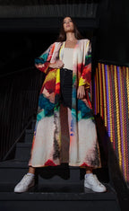 Enigma Abstract Multicolour Printed Long Kimono