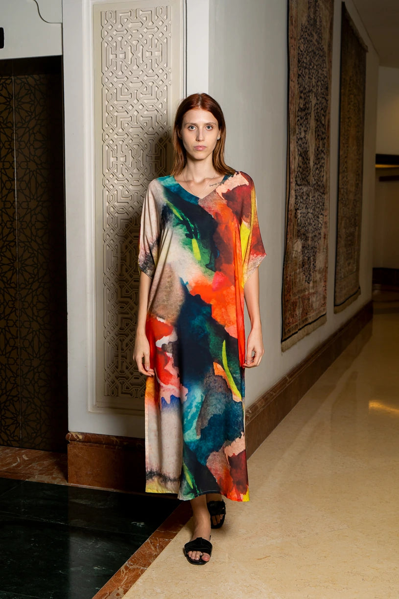 Enigma Abstract Print Multicolour Long Kaftan