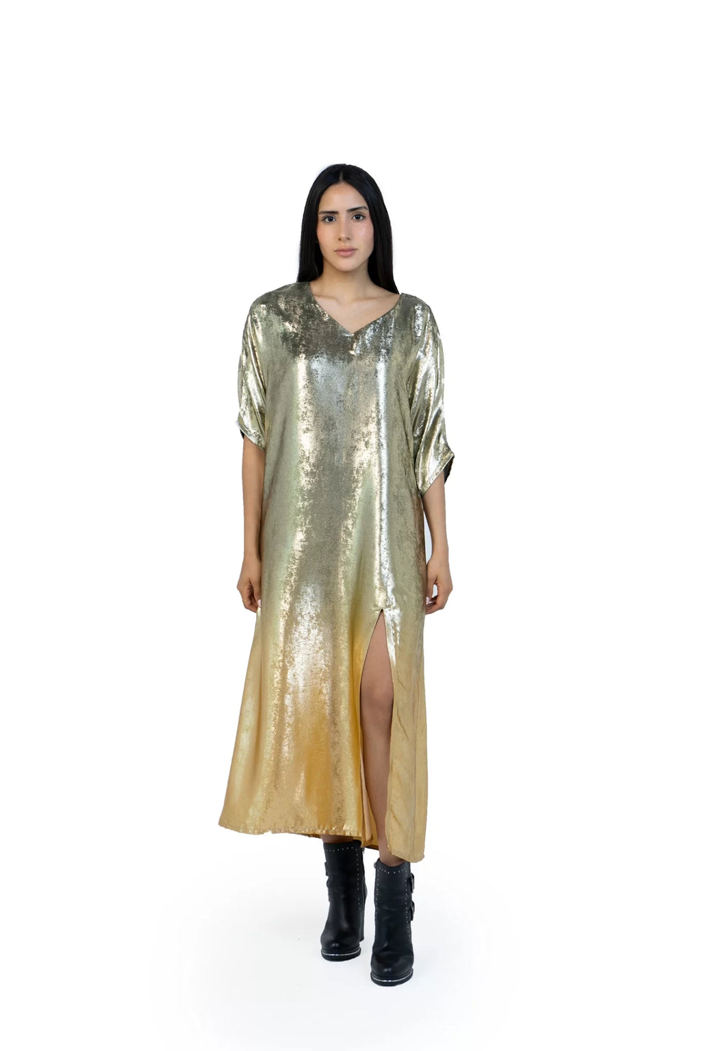 Shadow Of Sequin Gold Ombre Shimmer Kaftan - Party Dress