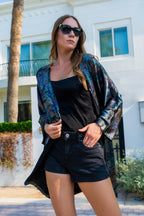 Shadow Of Sequin Shimmer Rainbow Black Short Kimono