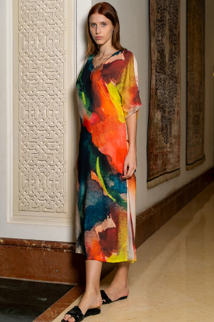 Enigma Abstract Print Multicolour Long Kaftan
