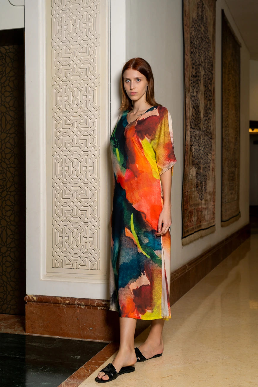 Enigma Abstract Print Multicolour Long Kaftan