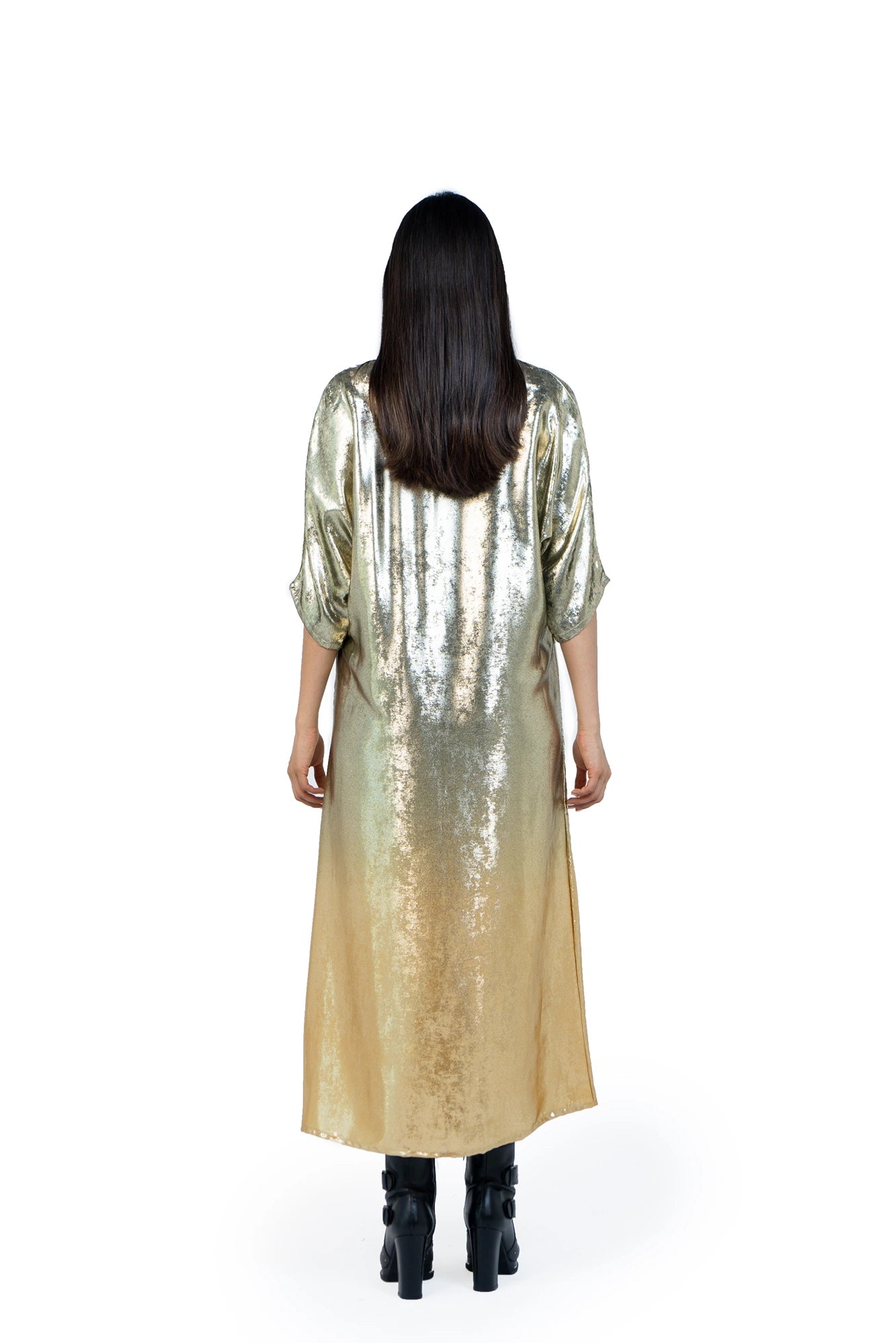 Shadow Of Sequin Gold Ombre Shimmer Kaftan - Party Dress