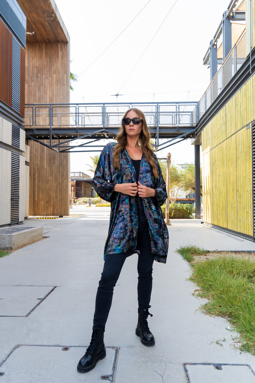 Shadow Of Sequin Shimmer Rainbow Black Short Kimono