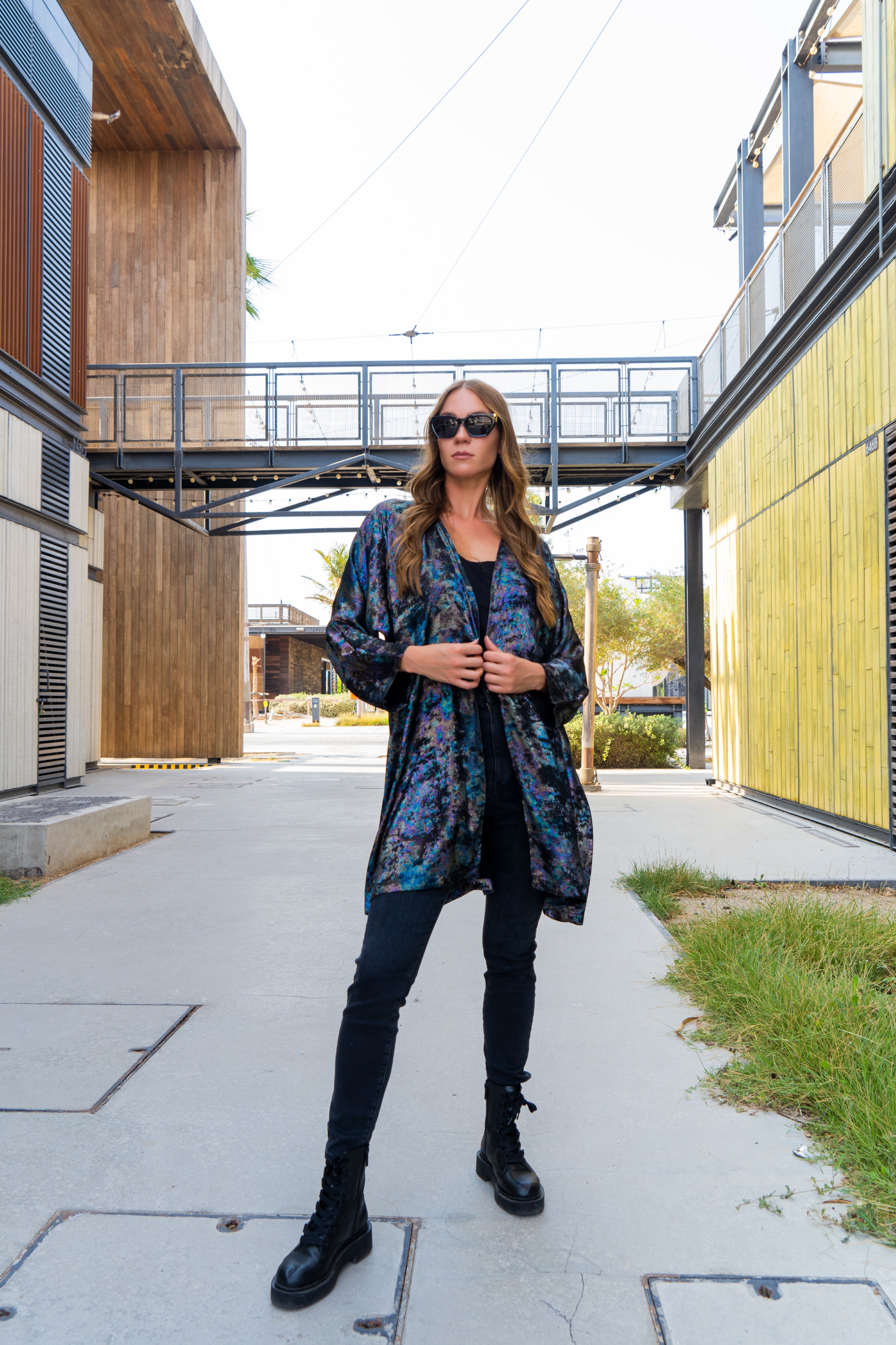 Shadow Of Sequin Shimmer Rainbow Black Short Kimono