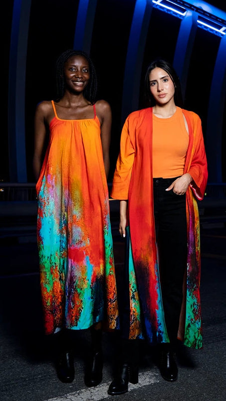 Roar Tiger Animal Print Abstract Multicolour Spaghetti Strap Maxi Dress