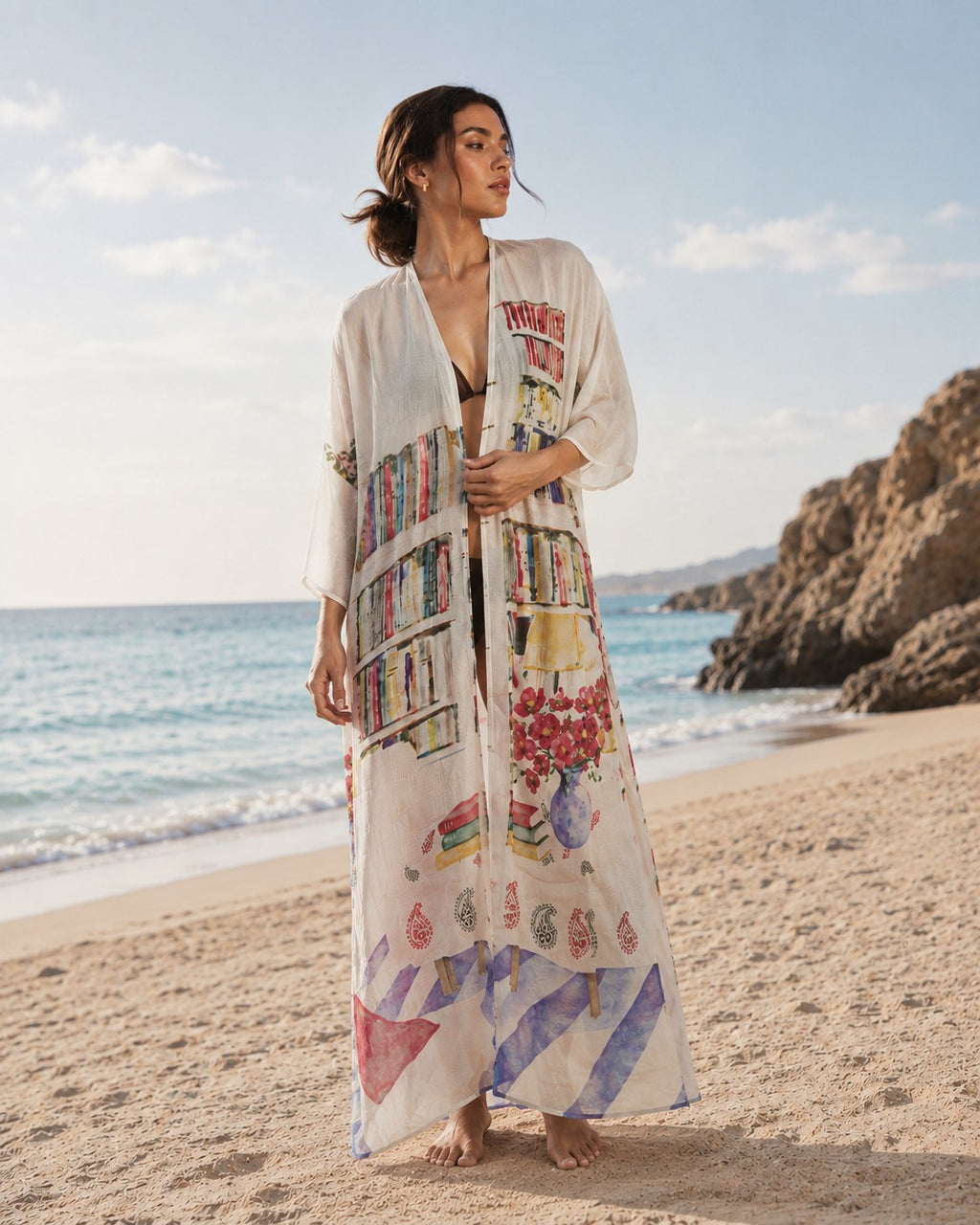 Abode Artistic Bookshelf Kimono Dress - Library Print