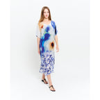 Ciel & Sand Long Kaftan Dress With Side Slits - Blue & Brown Beach Cover Up