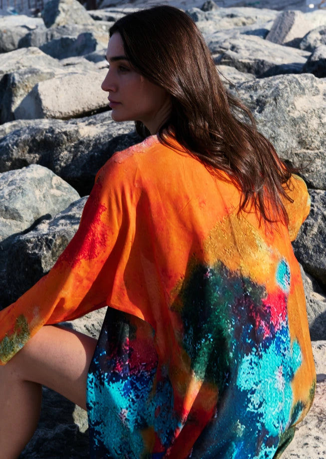 Canvas & Chaos Abstract Print Long Kimono
