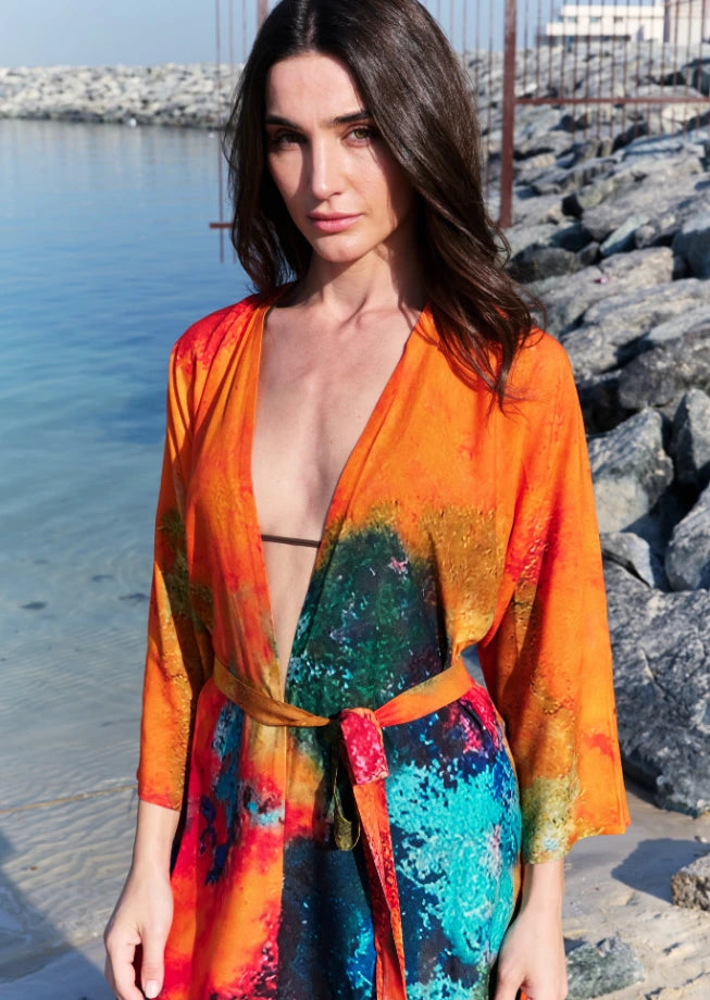 Canvas & Chaos Abstract Print Long Kimono