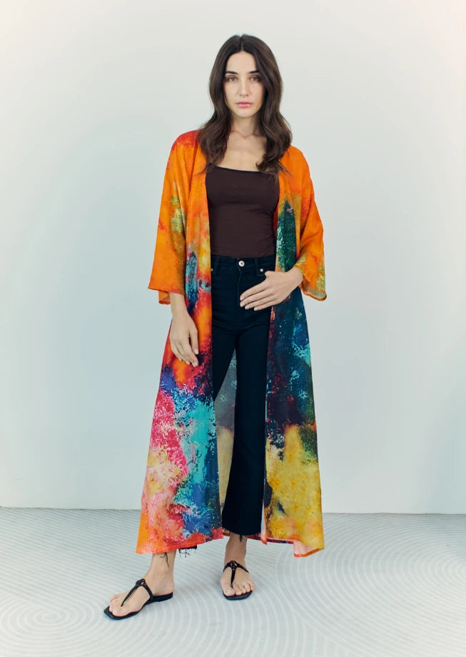 Canvas & Chaos Abstract Print Long Kimono