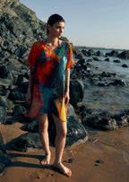 Canvas & Chaos Abstract Print Sheer Short Kaftan