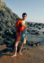Canvas & Chaos Abstract Print Sheer Short Kaftan