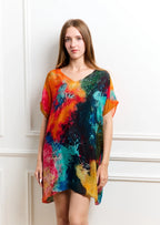Canvas & Chaos Abstract Print Sheer Short Kaftan