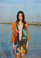Canvas & Chaos Abstract Print Sheer Short kimono