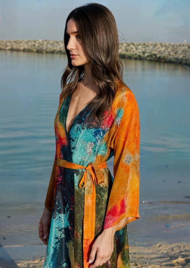 Canvas & Chaos Abstract Print Sheer Short kimono