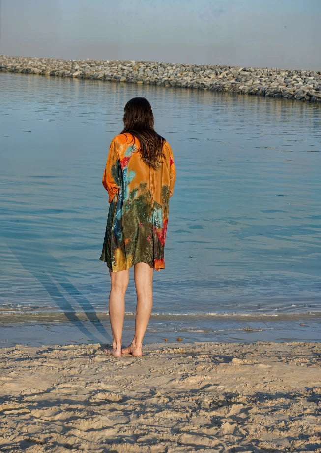 Canvas & Chaos Abstract Print Sheer Short kimono