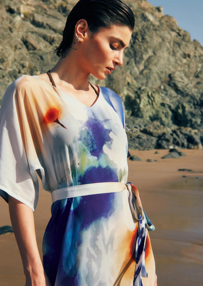 Ciel & Sand Sheer Long Kaftan With Side Slits