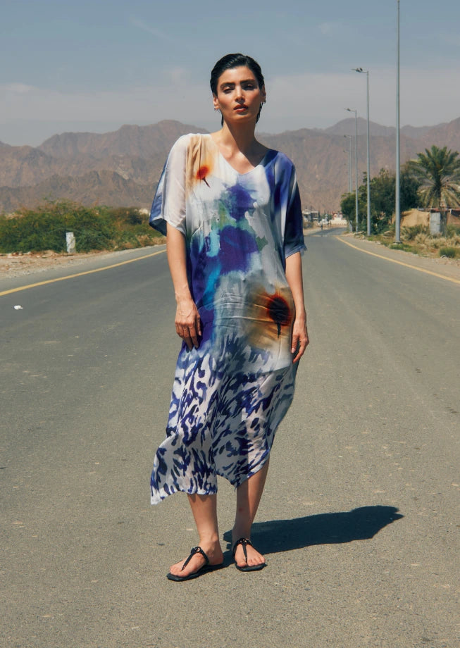 Ciel & Sand Sheer Long Kaftan With Side Slits