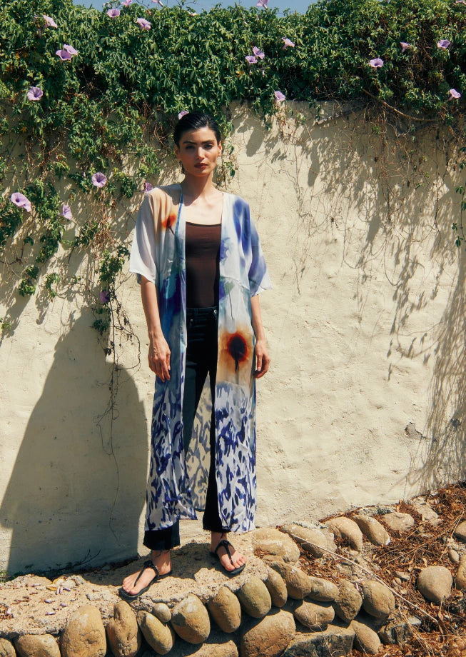 Ciel & Sand Short Sleeves Sheer Long Kimono