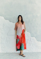 Coral Mirage Floral Long Kaftan