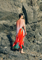 Coral Mirage Floral Long Kaftan With Side Slits