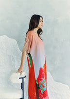 Coral Mirage Floral Long Kaftan With Side Slits