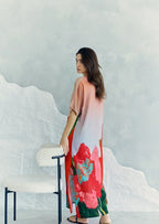 Coral Mirage Floral Long Kaftan With Side Slits