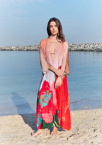 Coral Mirage Floral Long Kimono